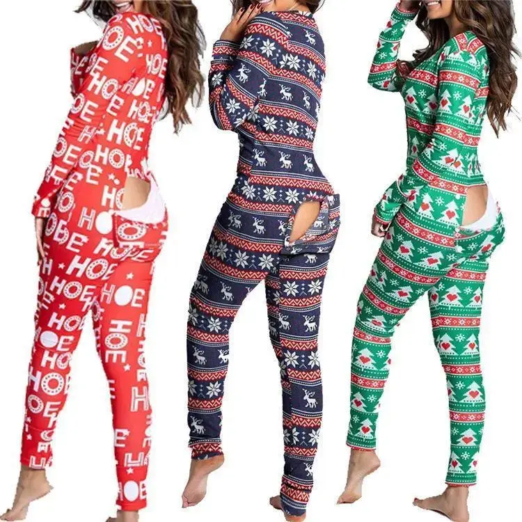 Sexy Pyjama Women's Jumpsuit Suit Button-down Front Back Butt Bum open Ass Flap Jumpsuit Loungewear Christmas Print ButtonedGift Sexy Pyjama Women's Jumpsuit Suit Button-down Front Back Butt Bum open Ass Flap Jumpsuit Loungewear Christmas Print ButtonedGift