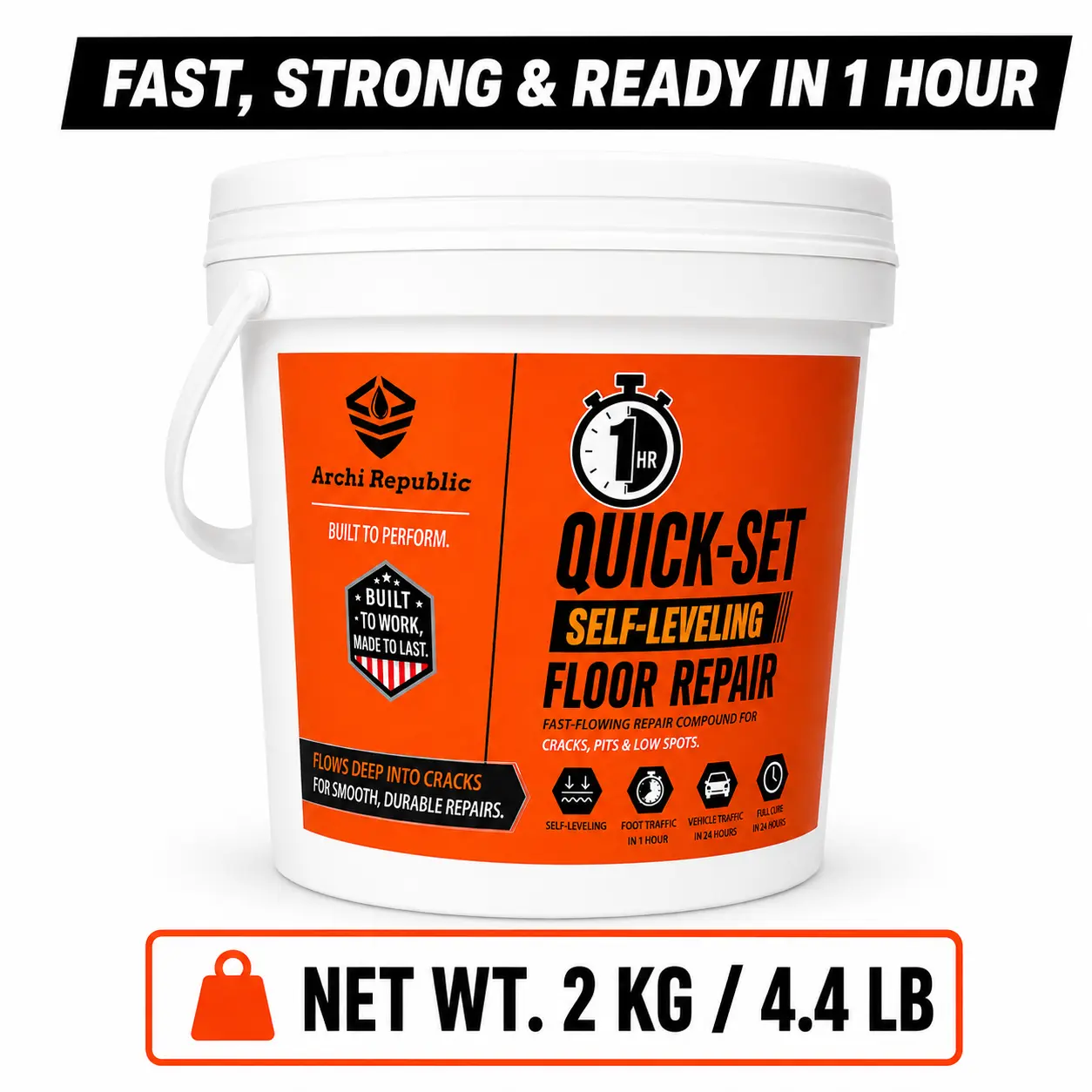 Archi Republic Self-Leveling Concrete Patch - 1-Hour Walk-Ready Floor Repair Filler for Driveways, Floor Maintenance, Clean and Stable Surface, Durable Finish, Quick-Dry Fixes Cracks, Holes, Low Spots, Basement