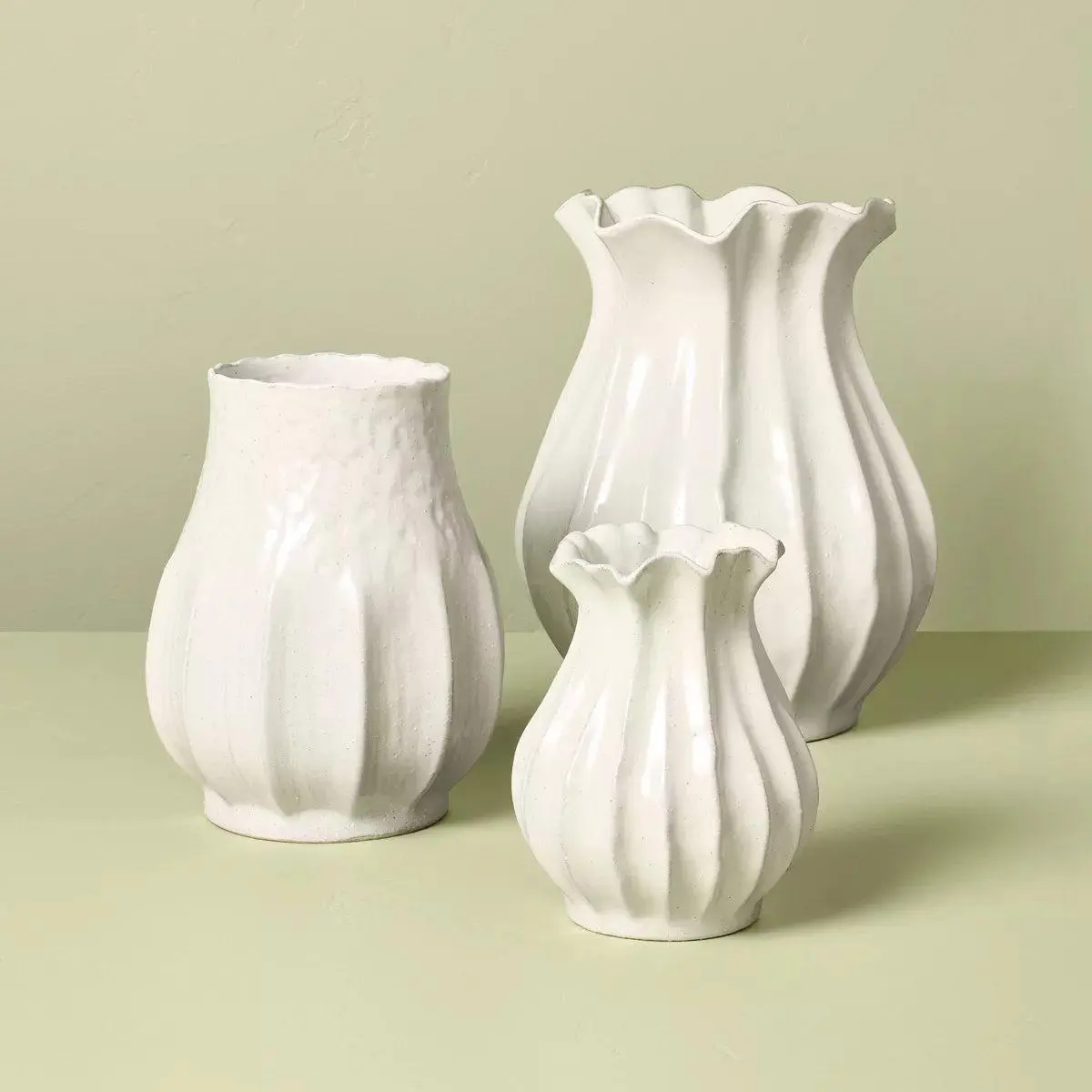 Pleat — Pleated ceramic vase, white · 9" & 16" Home Decor Vase Decorative Flower Vessel