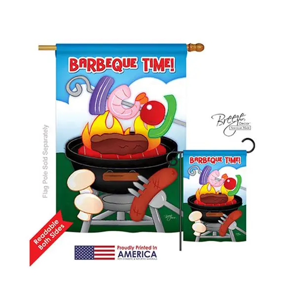 Breeze Decor Eco Friendly 06053 Summer Barbeque Time Double-Sided Hanging Outdoor Vertical Artwork House Flag Banner - 28x40 in