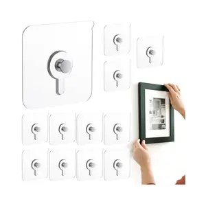 12PCS Adhesive Picture Hangers No Nails Heavy Duty Hooks (20lbs) | Waterproof Transparent Wall Hooks for Frames