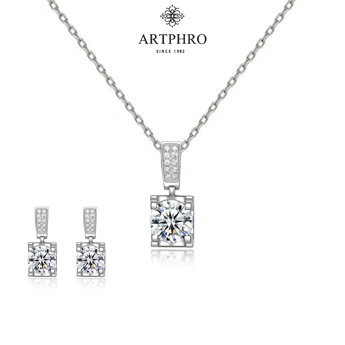 ARTPHRO Women's 2-Piece Minimalist Non-Tarnish Titanium Steel Square Cubic Zirconia Casual Combo Coordinated Jewelry Set - Daily Necklace, Sparkling Stud Earrings, Gift for Girlfriend, Casual Jewelry Sets, Minimalist Jewelry Sets