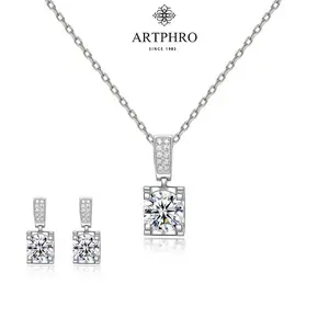 ARTPHRO Women's 2-Piece Minimalist Non-Tarnish Titanium Steel Square Cubic Zirconia Casual Combo Coordinated Jewelry Set - Daily Necklace, Sparkling Stud Earrings, Gift for Girlfriend, Casual Jewelry Sets, Minimalist Jewelry Sets