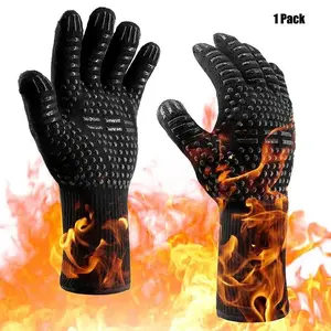 Heat Resistant Silicone Barbecue Glove, 1 Count Non-slip Grilling Glove, Household Long Kitchen Oven Glove for Baking, Cooking, Cutting, Oven Mitts