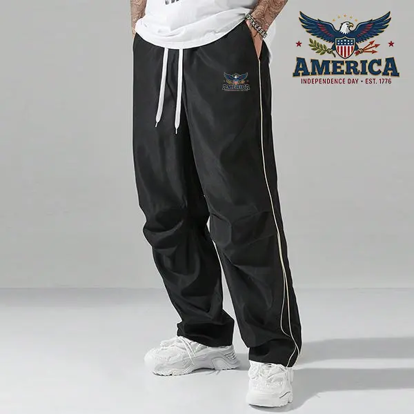 Men's Athletic Pants, Gray Loose-Fit Polyester Trousers with Gold Side Stripes - Lightweight and Soft for Gym and Everyday Activewear