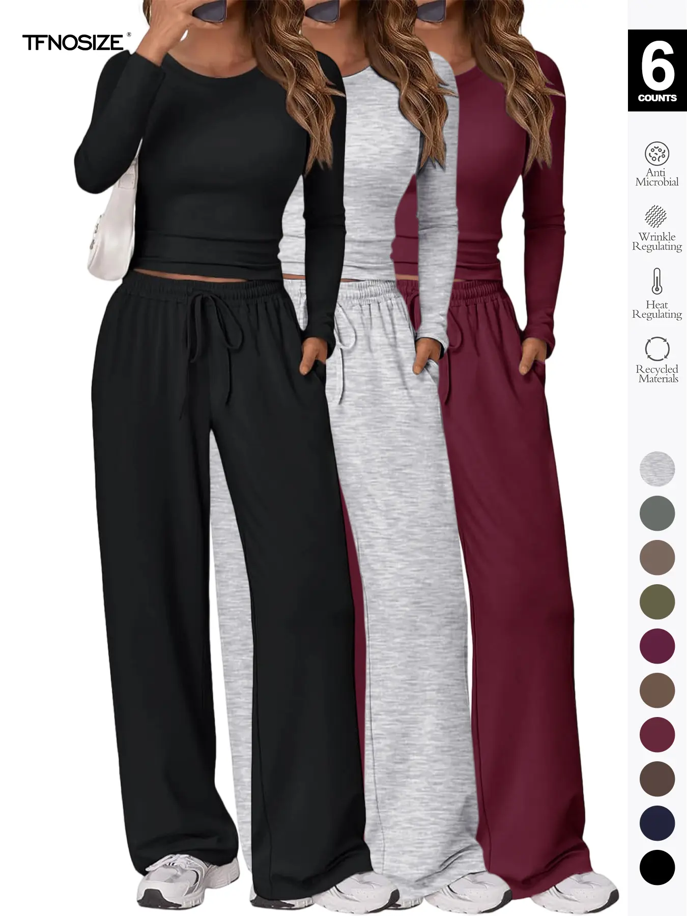 Women's 2-Piece Matching Loungewear Set, Long Sleeve Slightly Crop Top & Wide Leg Drawstring Pants, Casual Fitted Sweatsuit for Fall & Winter, Pajama, Pjs Women's 2-Piece Matching Loungewear Set, Long Sleeve Slightly Crop Top & Wide Leg Drawstring Pants, Casual Fitted Sweatsuit for Fall & Winter, Pajama, Pjs
