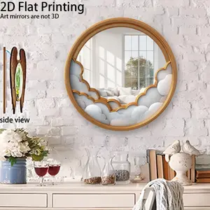 2D flat-1pc new wooden acrylic printed wooden frame wall mirror, simple style irregular wall mirror. Bathroom mirror, bedroom decorative wall mirror, Christmas wall decoration mirror, four-season decorative fashionable wall mirror
