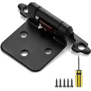 50 Pack (25 Pairs) 1/2" Overlay Cabinet Door Hinges Black Semi-Concealed Face Mount Self-Closing Kitchen Cabinet Hardware with Bumpers & Screwdriver