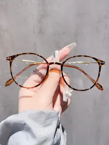 Trendy Eyeglasses, Leopard Pattern Eyeglasses, Cute Round Frame Eyeglasses for Women & Men, Fashion Eyeglasses for Work, Daily Clothing Decor, Perfect for Student Daily Use