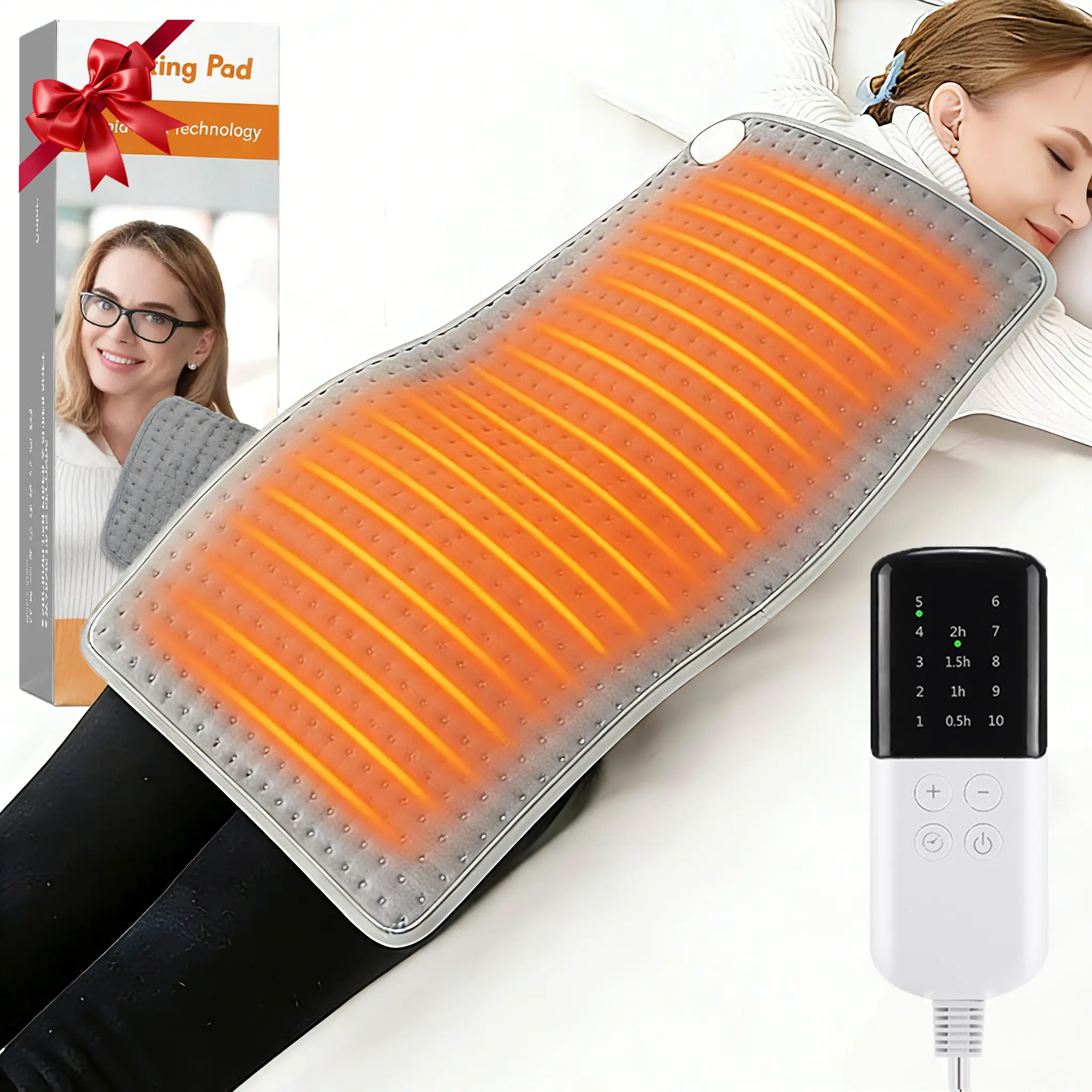 Electric Portable Heating Pad, Heated Pad, for Back & Period Cramps, 10 Heat Levels, 4 Timing Settings, Auto Shut Off, Machine Washable, 12' x24'' Heat Pad for Neck Shoulder Waist, Gift for Women Men