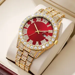 Dai DaiElegant Men's Quartz Watch - Fashionable Roman Numerals with Luxurious Golden-Tone Crystal Accents, Large Round Dial, Zinc Alloy Band & Case, Battery Operated (Battery Not Included)