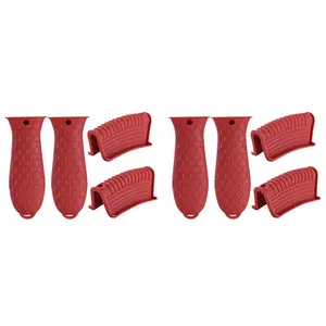8 Pack Silicone Hot Handle Holders Cover Cast Iron Skillet Handle Cover Pot Handle Holder Sleeve Heat Resistant -Red
