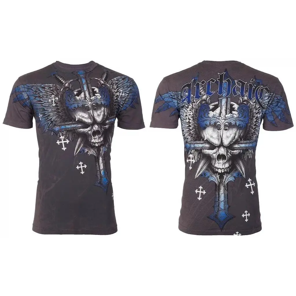 ARCHAIC by AFFLICTION Charcoal GRAVE KILLER Short Sleeve Slim Fit Y2K T-shirt