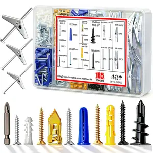 /Drilling Drywall Anchors and Screws Assortment Kit and Heavy Duty Toggle ,8 Size Metal/Plastic Dry Wall Anchors 165 count for Bedroom,Office Wall Art Decor,Brick and Cement Walls