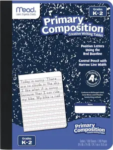 Mead Primary Composition Book, Primary Ruled Journal, Grades K-2, 7-1/2" X 9-3/4", 100 Sheets, Blue Marble (09902) ACCO Brands