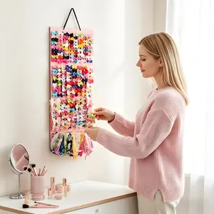 Wall-Mounted Hair Accessory Organizer Bag, Durable Felt Material, Hangable Organizer Pouch, Ideal for Home Bedroom Use, Perfect for Hair Bands, Clips, Jewelry