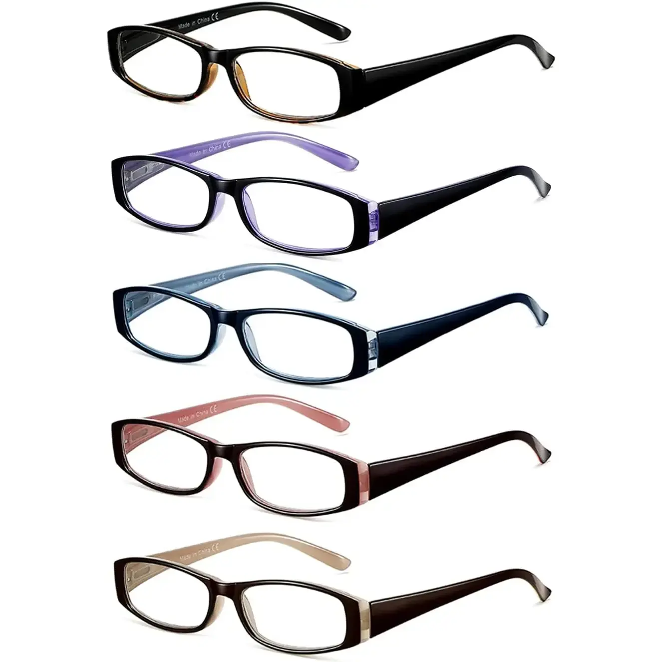 Women's 5-Pack Reading Eyeglasses, Stylish Multiple Colors Frames, Spring Hinges, Anti-Glare Blue Light Blocking Readers +1.75, Female Fit, *C1 Mix, Screen Time, 1.75 Diopters, Blue Light Blocking Lens