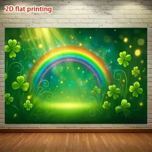 1PC 2D Flat Polyester Clover Print Backdrop, Reusable St. Patrick's Day Irish Banner - Party Decoration Supplies, Birthday Photo Curtain, Background Wall Decoration