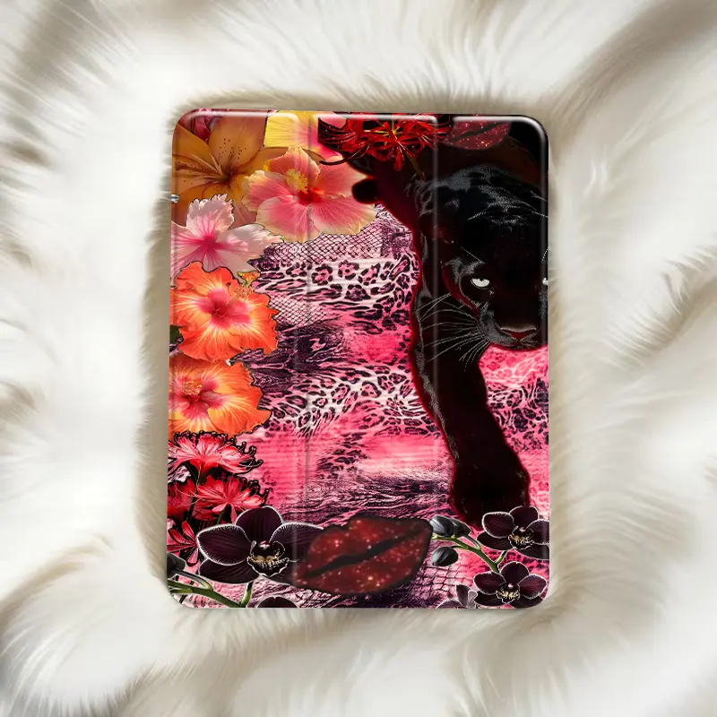 Y2K Pink Leopard Floral Aesthetic Background Stylish Clear Tablet Case for Pencil Holder (No Pen Included), Auto Wake/Sleep Tablet Protective Cover with iPad 10th 11th 9th Mini Air 4th 8/7/6/5th for iPad Pro Generation Case Teen Girl Gifts Trendy