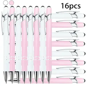 16Pcs Pink&White Ballpoint Pens, Bright Color, 1.0mm Medium Tip, Smooth Writing with Black Ink, Comfort Grip & Metal Texture for Office Workers, Ideal Gift for Colleagues, Office Supplies, Ballpoint Pen Set