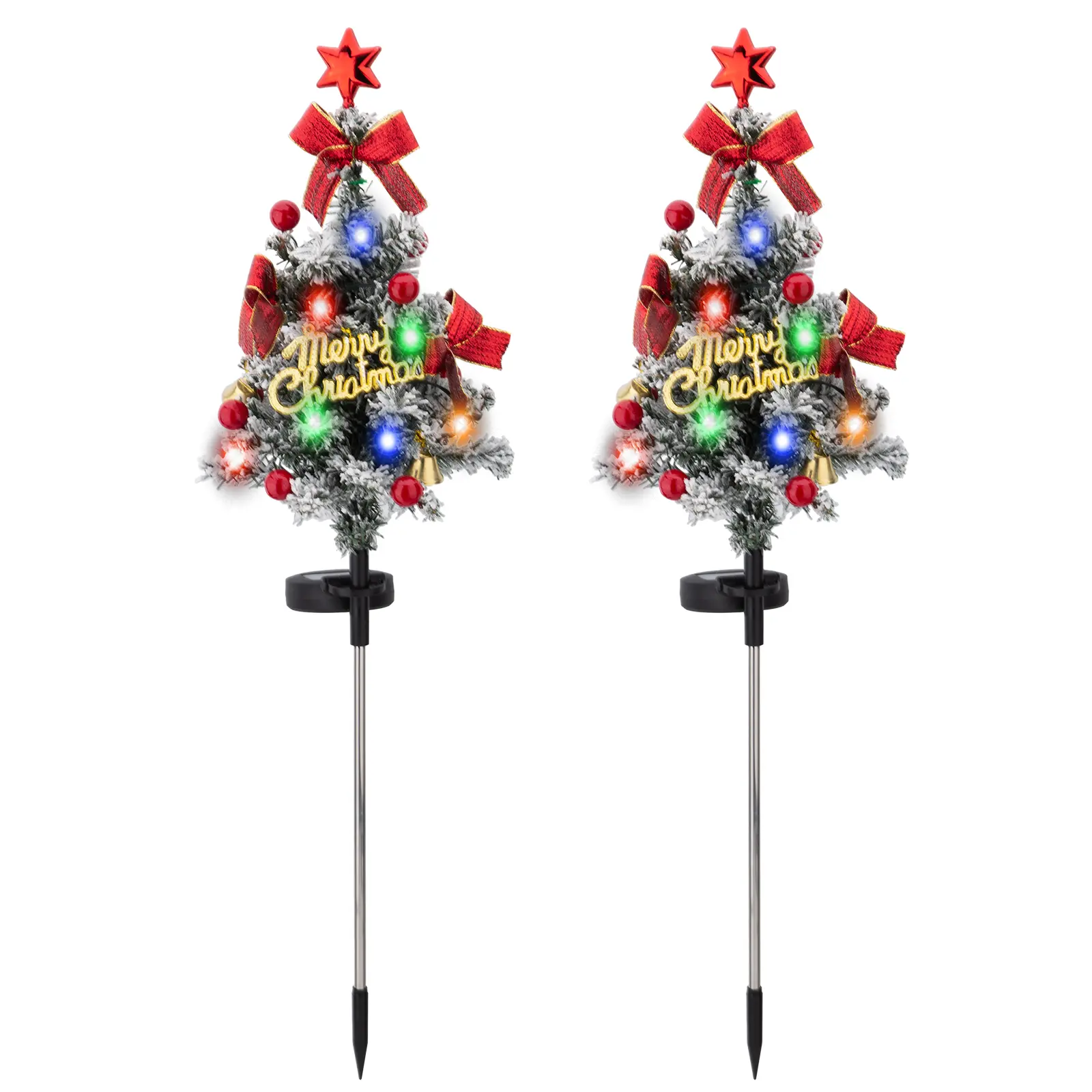 2-Pack PRINCIPAL LINES Solar Christmas Tree Garden Stake Lights - Outdoor Waterproof Xmas Pathway Lights with Snow, Plastic-Metal Switch, Decoration for Patio, Holiday Gift Box Ornaments