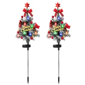 2 Pack Solar Christmas Tree Garden Stake Lights, PRINCIPAL LINES Outdoor Waterproof Xmas Tree Pathway Lights with Snow for Patio Garden Yard Decor