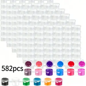 582pcs Small Paint Storage Cups, 2ml/0.06oz Empty Paint Containers, Durable Plastic, Tight-Sealing for Classroom Art Projects