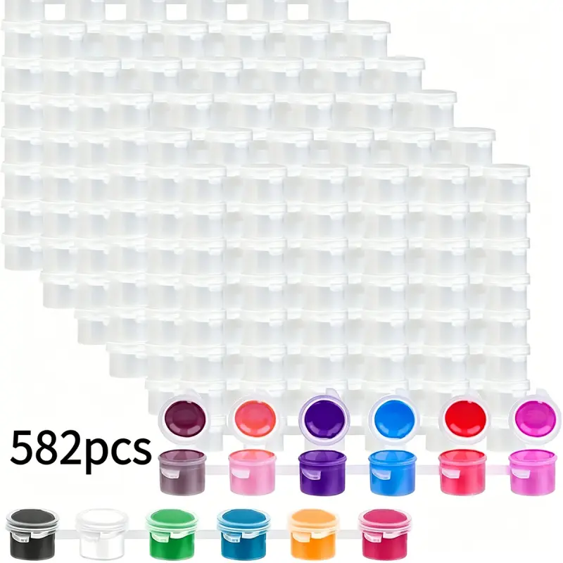 582pcs Small Paint Storage Cups, 2ml/0.06oz Empty Paint Containers, Durable Plastic, Tight-Sealing for Classroom Art Projects