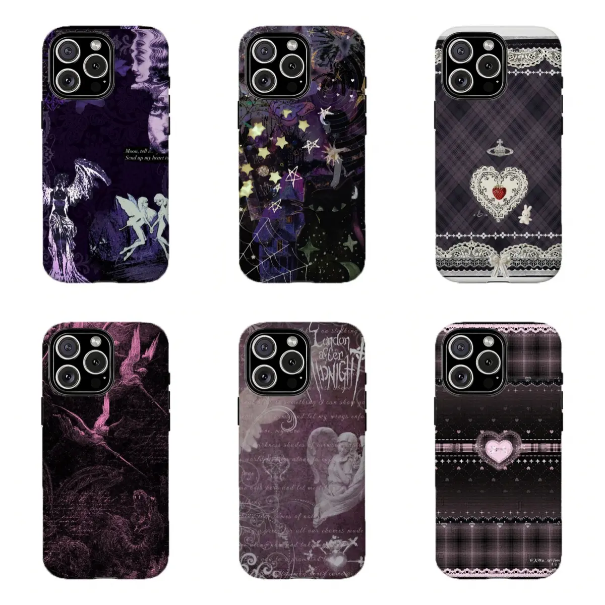 Dark Fairycore Grunge Gothic Plaid Angel Shockproof Phone Case, Moody Dark Aesthetic Hard Protective Cover Compatible With iPhone 17 Pro Max/16/15/14/13/12/11 & Samsung S22 Ultra/S23/S24/S25, Fan Gift, Trendy Phone Accessory
