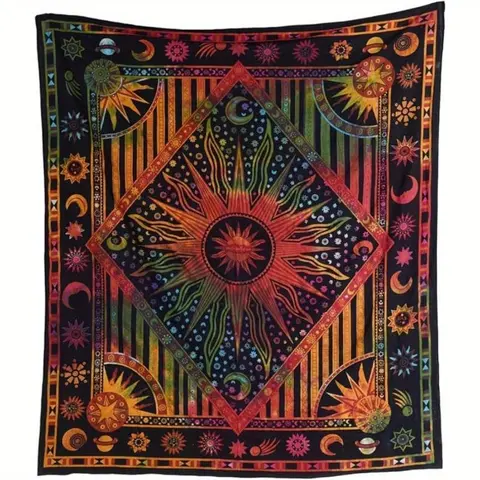 1pc Burning Sun Tie Dye Celestial Print Tapestry - Boho Hippie Whimsical Aesthetic Unique Decor, Backdrop Tapestry for Bedroom, Moon Star Tarot Wall Hanging, 110g Home Supplies ZST