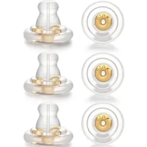 Silver Silicone Earring Backs Replacements for Studs/Droopy Ears, Hypoallergenice Secure No-Irritate for Adults (Gold)