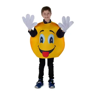 Emoji Smiley Costume For Kids | Oversized Emoji Style Tunic with Gloves - Funny Character Costume for Halloween, Birthday, Fantasy Party & Pretend Play Fun