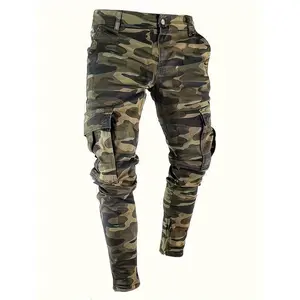 MF New 2024 Men's Slim Fit Camouflage Jeans-Casual Multi-Pocket Design, Stretch Cotton Blend, Machine Washable-Suitable for All Seasons Dandy Streetwear Pants Spandex Polyester