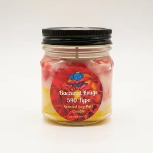 Baccarat Rouge 540 Type 8oz Marble Candle Hand-Poured in Classic Mason Jar with Unique Marble Swirl & Premium Soy Wax for Long-Lasting Fragrance Decor Aroma Scent Scented