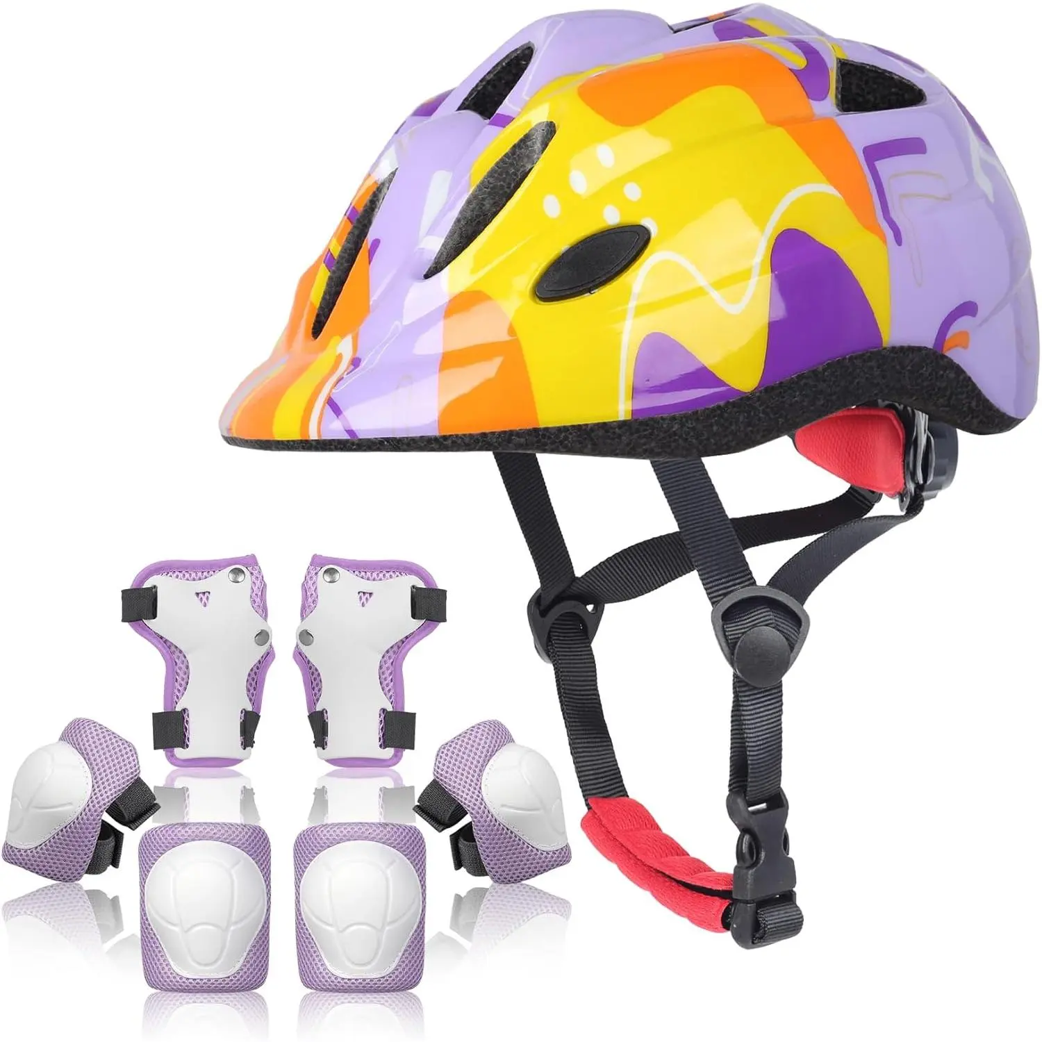 Children's Spider Protective Gear Set, 7-Piece Kit with Helmet, Knee Pads, Elbow Pads, and Wrist Guards for Scootering & Biking