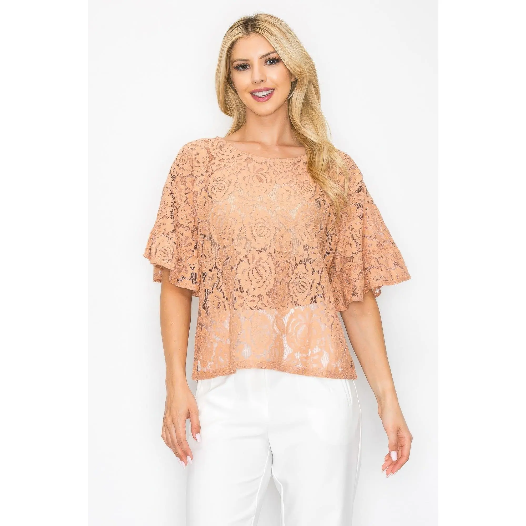 Women's Floral Embroidery Crochet Lace Boxy Blouse Top - Lightweight, Breathable, Dressy, Flattering Fit, Casual