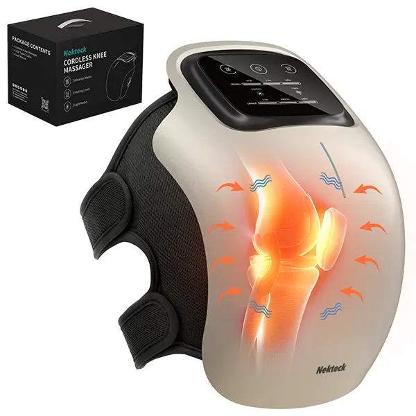 Nekteck Cordless Knee Massager with Heat & Red Light Therapy, 3 Heating Levels & 3 Vibration Modes, Electric for Knee Pain Relief & Women's Gift