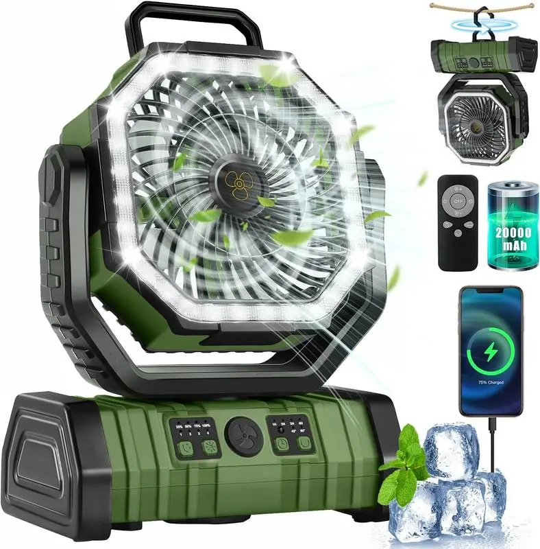 30000mAh Portable Outdoor Fan with Remote, Quiet Long Lasting Rechargeable Fan for Sports Fans & Soccer Mom, 270° Oscillating Tent Fan with LED Lantern, Emergency Backup Power Bank, Mowing, Hiking, Beach, Patio, Traveling, Summer Gift for Mom