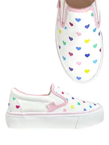 CHILL HEARTS White Pastel Casual Shoe for Women with Colorful Heart Pattern and Comfortable Fit