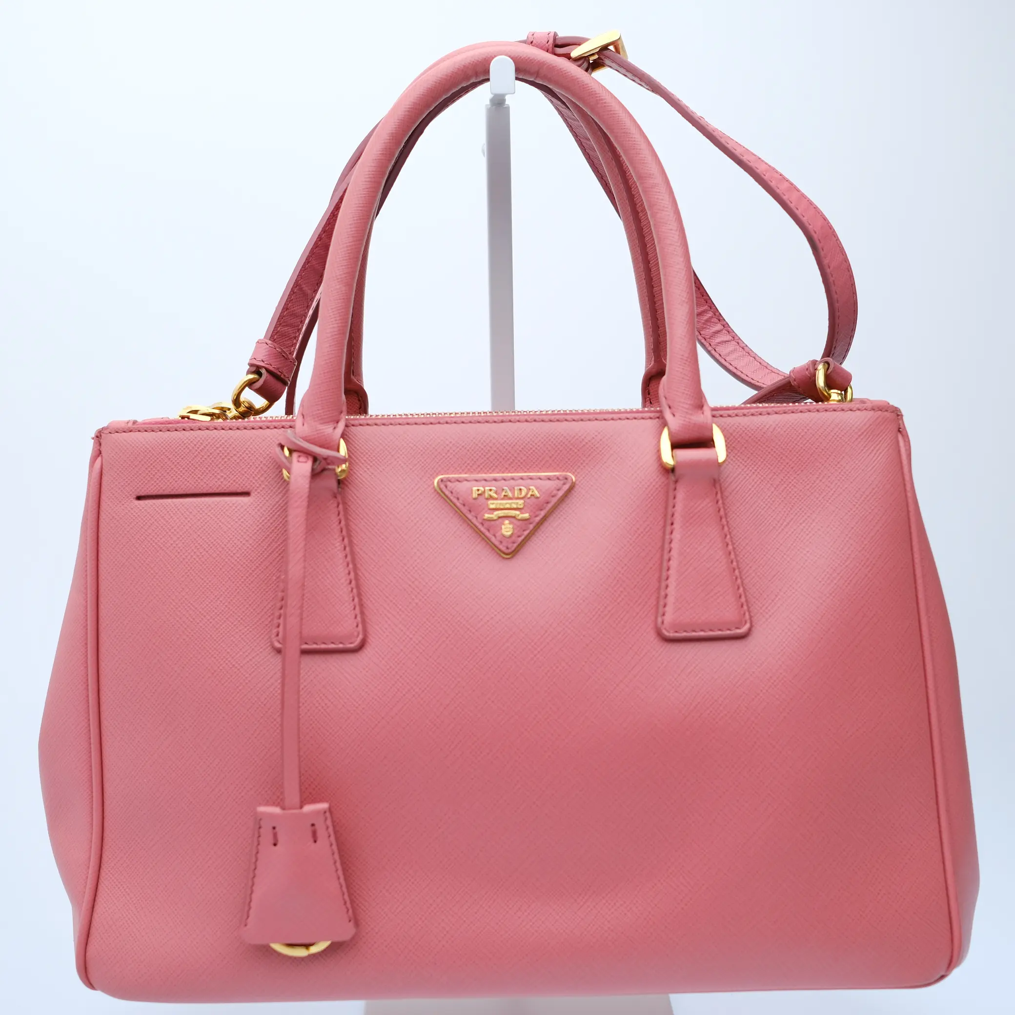 Pre-owned PRADA Galleria Double Zip Medium Pink Saffiano Leather Top Handle Bag