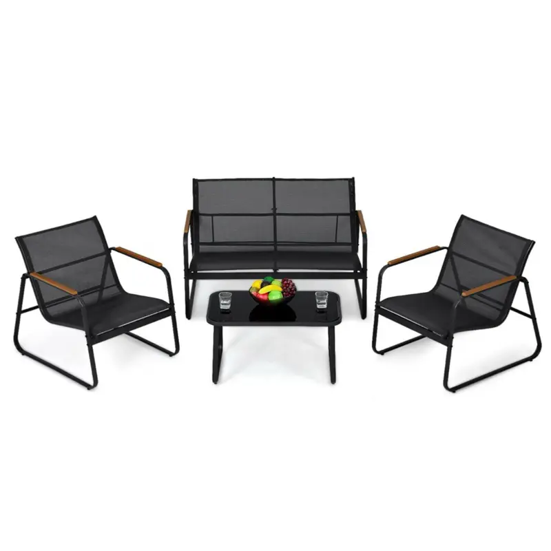 Athena Collection Sturdy 4-Piece Metal Outdoor Patio Furniture Set - Stable Durable Table, Chairs, Loveseat, Assembly Required