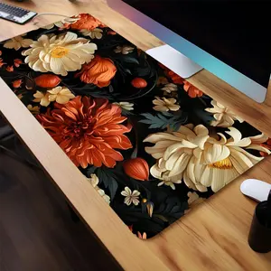 Flowers Design Mouse Pad, Rectangle Gaming Mouse Pad, Non-Slip Rubber Base Stitched Edge Desk Pad for Home Office Game Room
