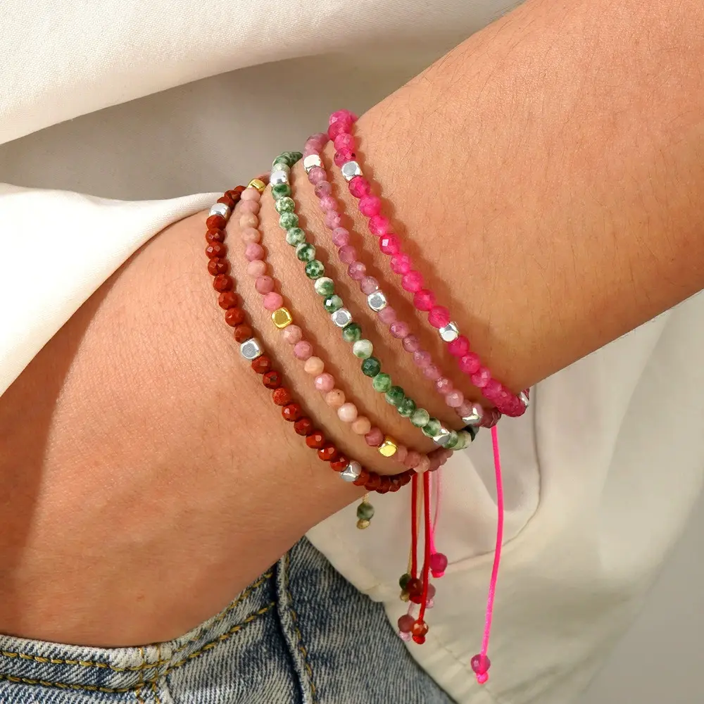 Unisex Natural Faceted Stone Tiny Bead Boho Multi-Gemstone Dainty Handmade Adjustable Beaded Bracelet - 20 Types Agate, Amethyst Natural Crystal Bracelet, Beaded Bracelets