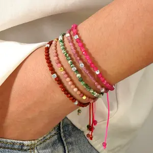 Unisex Natural Faceted Stone Tiny Bead Boho Multi-Gemstone Dainty Handmade Adjustable Beaded Bracelet - 20 Types Agate, Amethyst Natural Crystal Bracelet, Beaded Bracelets