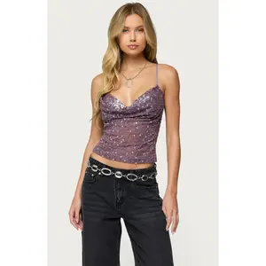 Edikted Women's Sequin Layered Bra Cowl Neck Top