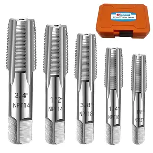 5Pcs NPT Pipe Thread Tap Set 1/8-27 to 3/4-14, Carbon Steel Thread Repair Tool Kit for Auto Mechanic, Re-threading Damaged Threads on Car Water Oil Air Pipes, Automotive Maintenance Tool