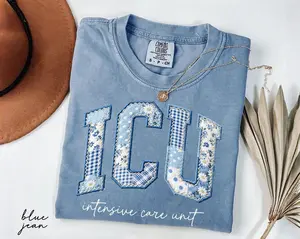 Comfort Colors ICU Nurse Shirt, Faux Patchwork Critical Care Nurse Tee, Intensive Care Unit Shirt, Nurse Appreciation,Nurse Graduation Gift