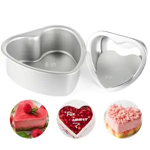 Heart Shaped Cake Pans for Valentine's Day Gifts, 4 Inch and 6 Inch Set of 2, Aluminum Cake Pans with Removable Bottoms, for Baking Romantic Desserts