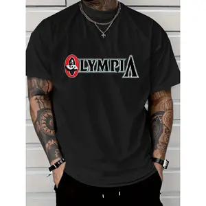 1pc Olympia Power Print Men's Short Sleeve Round Neck T-Shirt, Lightweight Blend, Stretchy Fabric, Casual Summer & Spring Tee for Outdoor Activities, Machine Washable