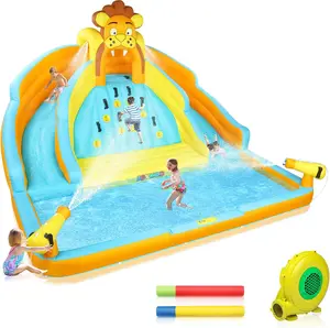 JOYMOR 7-in-1 Inflatable Water Slides for Kids Backyard w/2 Slides, Large Climbing Wall, Water Cannons, Sprinklers, 30s Blow Up Water Slide Bounce House with Blower, 2 Water Blasters, Carrying Bag